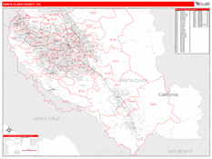 Santa Clara County, CA Digital Map Red Line Style